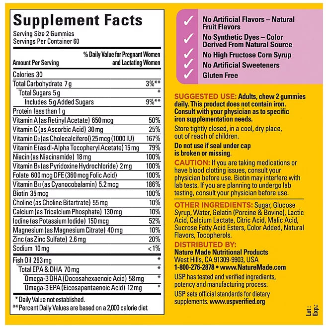 PRENATAL Ácido fólico + DHA + choline 120 gomitas