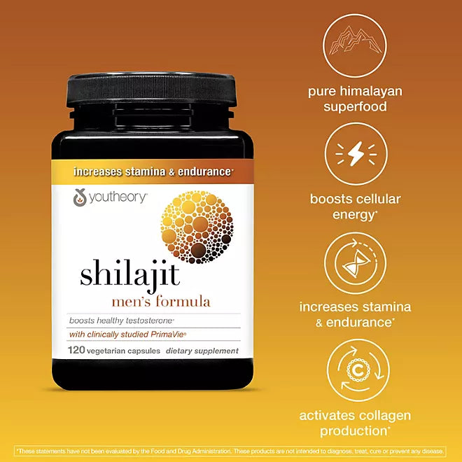 Cápsulas de Shilajit para hombres de Youtheory, 500 mg, 120 unidades.