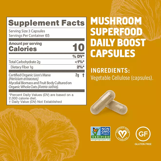 Om Lions Mane Mushroom 200mg 195 cápsulas vegetales