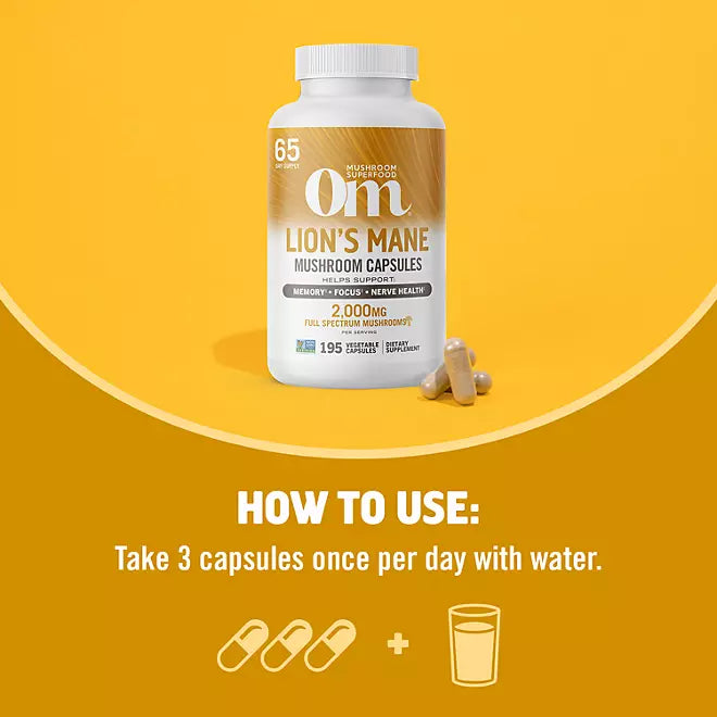 Om Lions Mane Mushroom 200mg 195 cápsulas vegetales