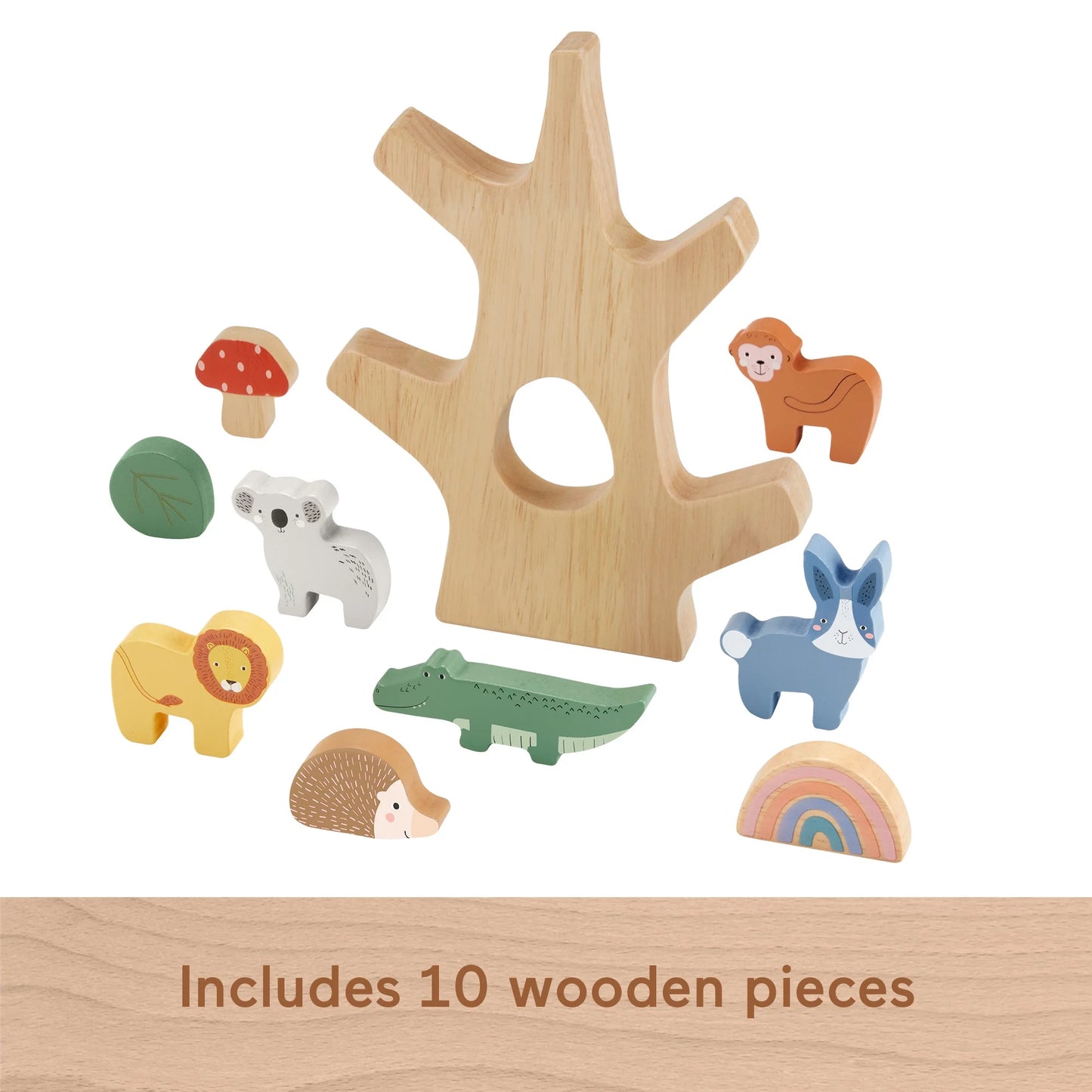 Árbol de equilibrio de madera Fisher-Price, juguete apilable para actividades de desarrollo infantil, 10 piezas