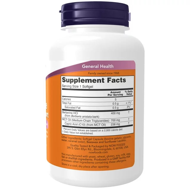 NOW Supplements, Berberine Glucose Support, Combined with MCT Oil, 60 Softgels