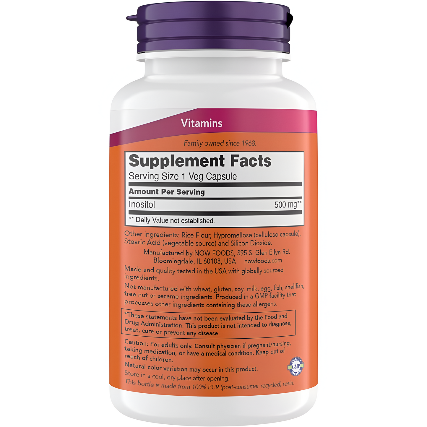 Now Inositol 500 mg en Cápsulas