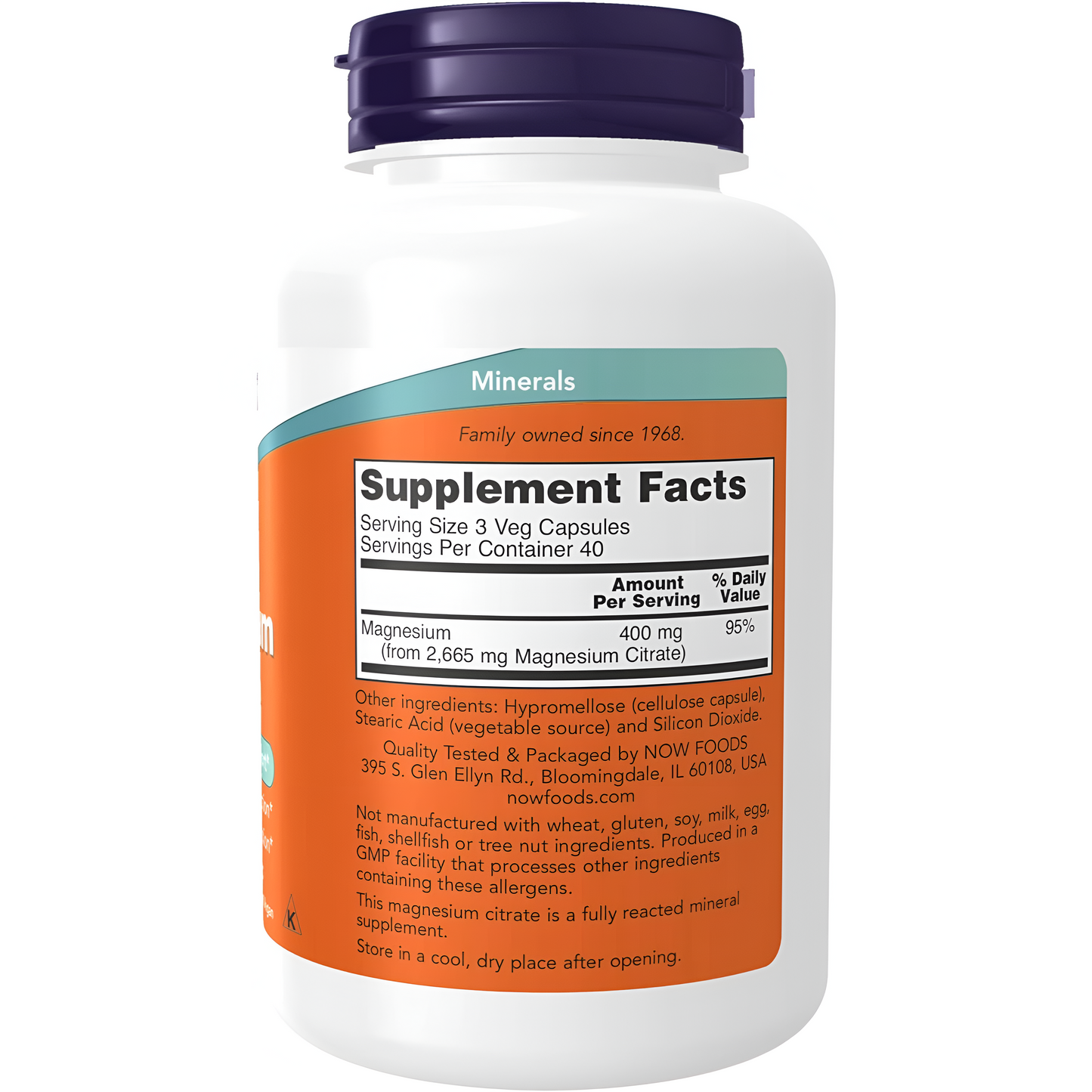 Citrato de Magnesio 400mg , capsulas vegetables - Now