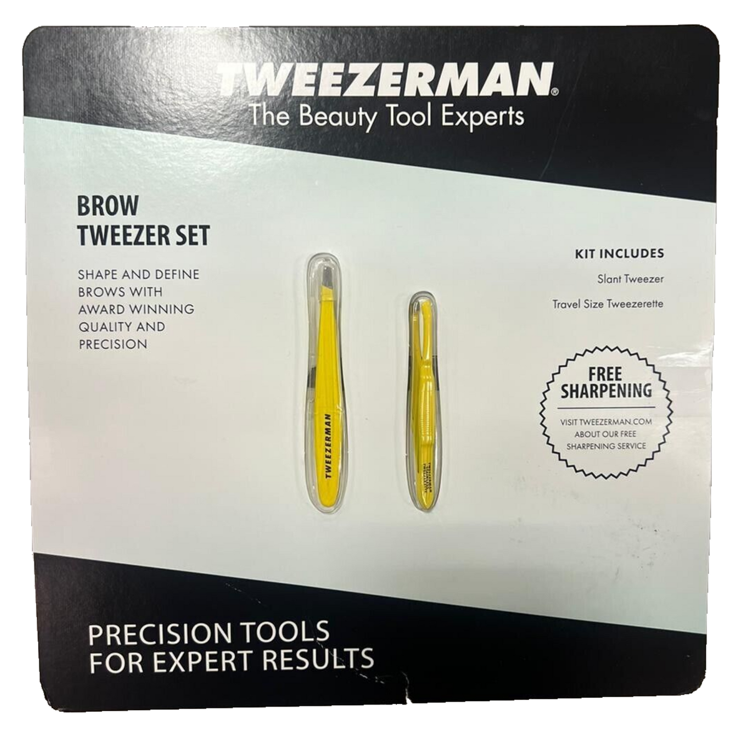 Juego de pinzas para cejas Tweezerman color amarillo