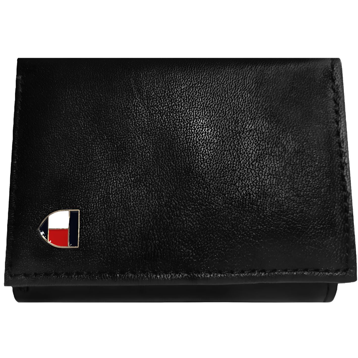 Billetera Tommy Hilfiger negro tres pliegues, con placa en forma de escudo