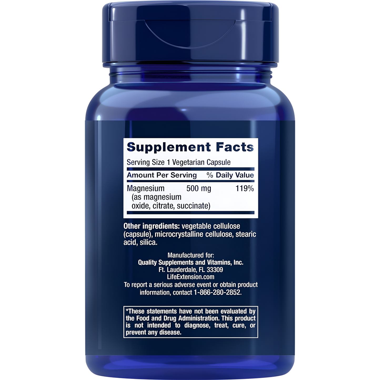 Magnesium caps 500mg Life Extension , 100 capsulas