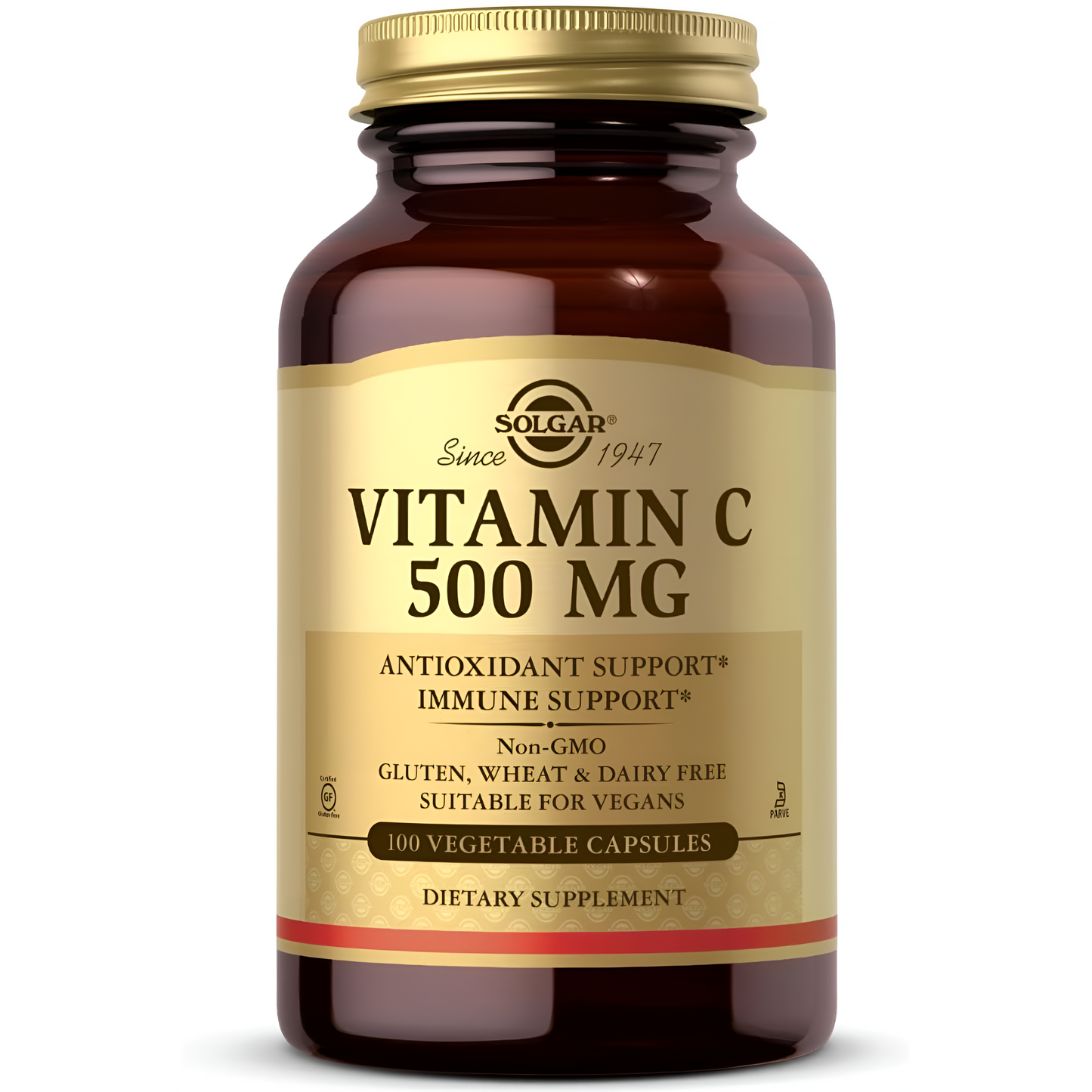 Solgar Vitamina C de 500 mg, 100 cápsulas vegetales – Antioxidante e inmunológico – Salud general – Apoya la piel y las articulaciones saludables – Sin OMG, vegano, sin gluten, Kosher – 100 porciones