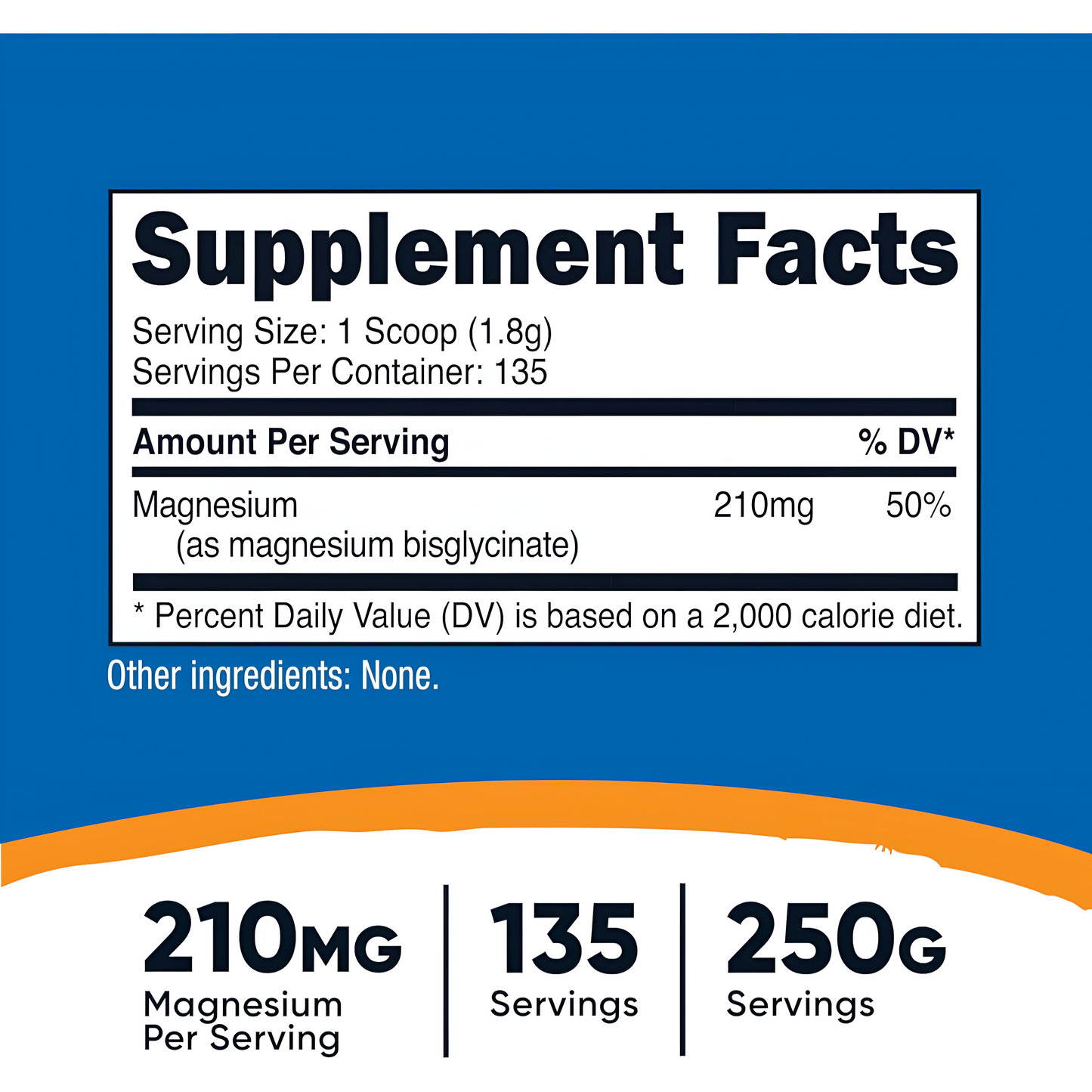 Nutricost - Magnesium Glycinate 210mg (sin sabor), 250g