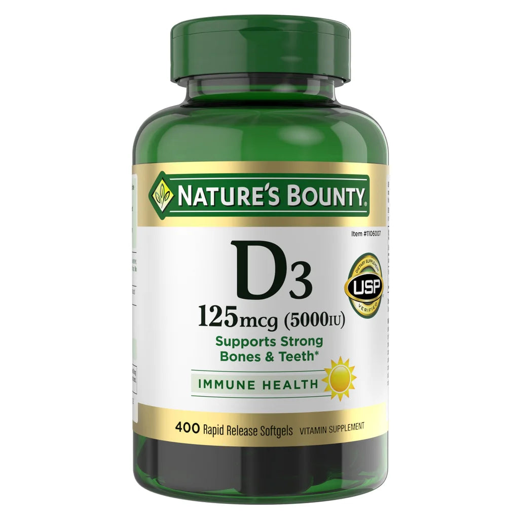 Natures Bounty - Vitamina D3 125mcg(5000IU), cápsulas blandas de liberación rápida