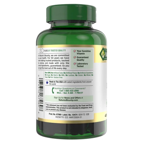 Natures Bounty - Vitamina D3 125mcg(5000IU), cápsulas blandas de liberación rápida