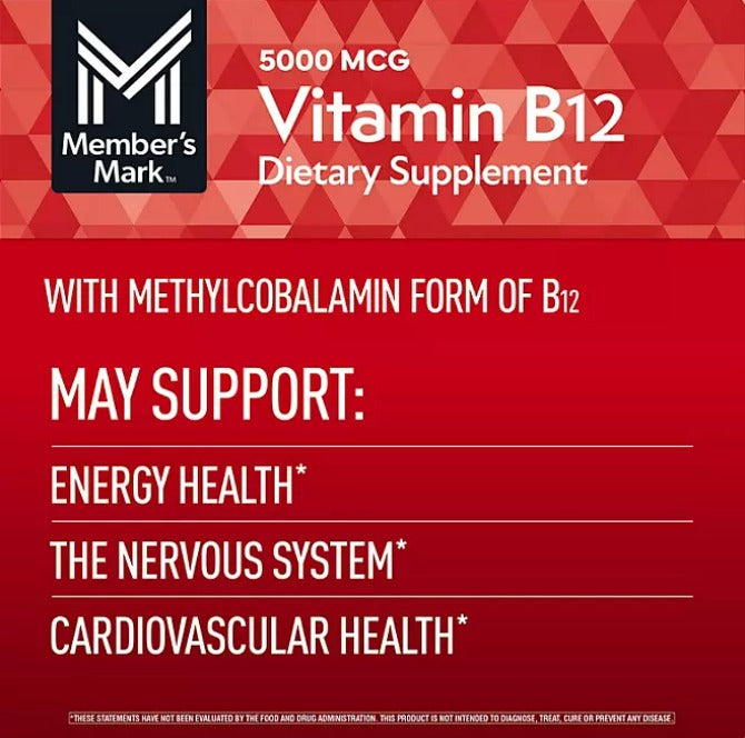 Vitamina B12 5000 mcg, Members mark 300 Tabletas