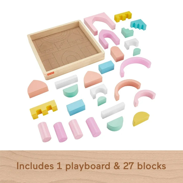 Fisher-Price - Castle Block Set - Construcción de Castillo de madera rosa, 28 piezas, apilable, niños de 2 años a mas