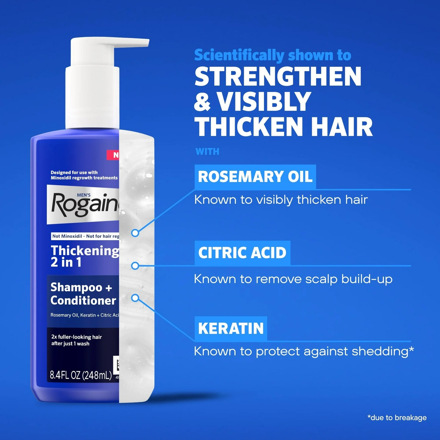 Champú y acondicionador 2 en 1 para cabello engrosado Rogaine para hombres, 248ml
