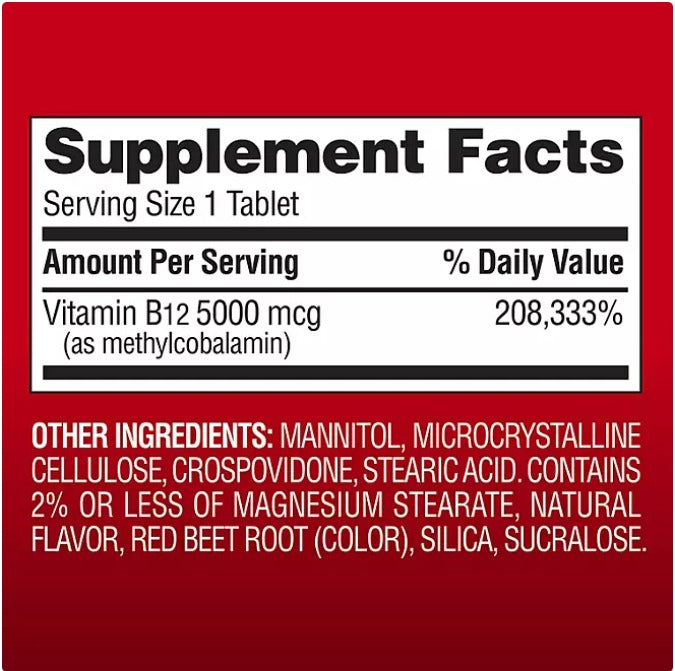 Vitamina B12 5000 mcg 300 tabletas Member`s Mark