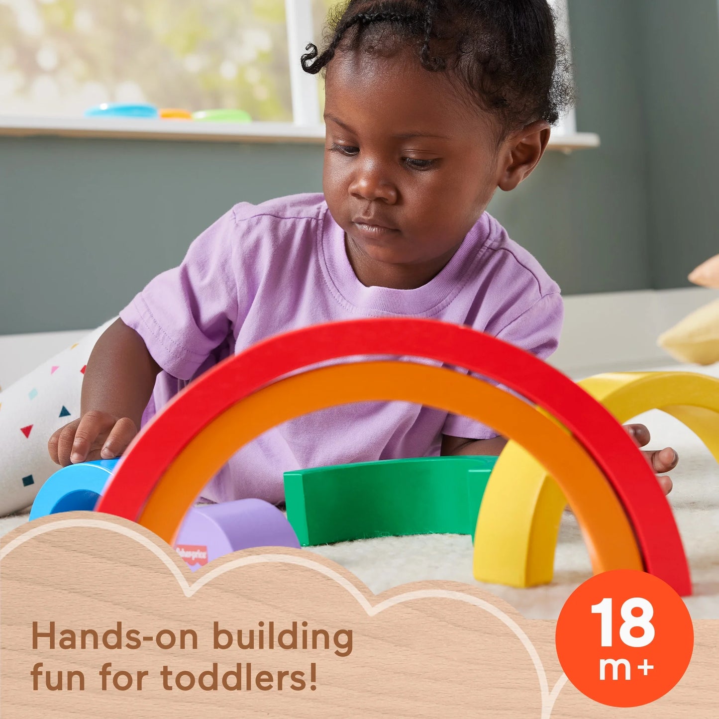 Fisher Price - Arcoíris de madera apilable y encajable 6 piezas de madera, edad 18 meses +