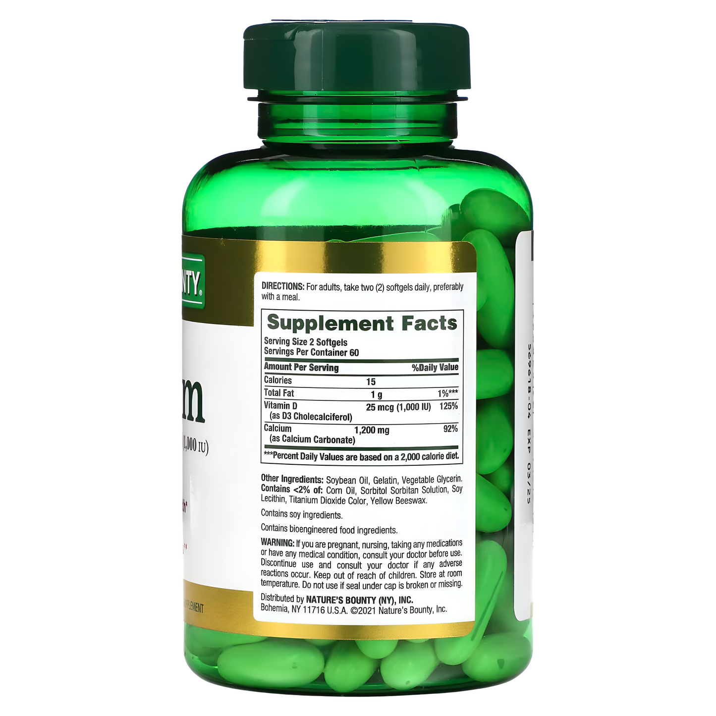 Nature's Bounty Calcium Plus Vitamin D3 1200 mg 120 capsulas blandas
