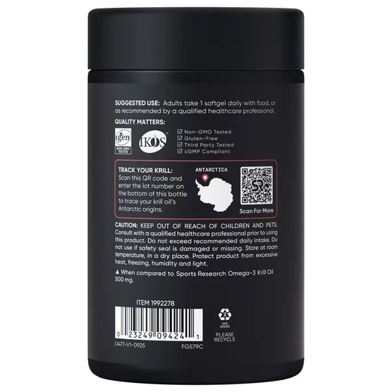 Sport Research - Double Strength Omega-3 Krill oil (1000mg krill oil + 240mg), 90 capsulas