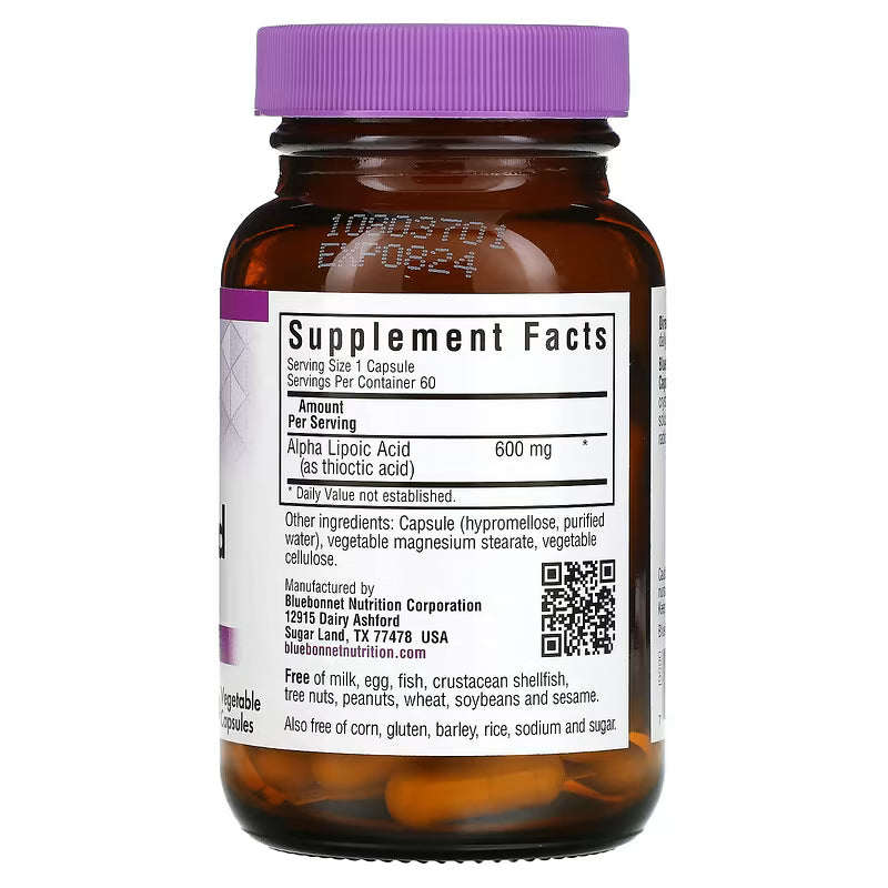 Bluebonnet - Alpha Lipoic Acid 600 mg, 60 capsulas vegetables