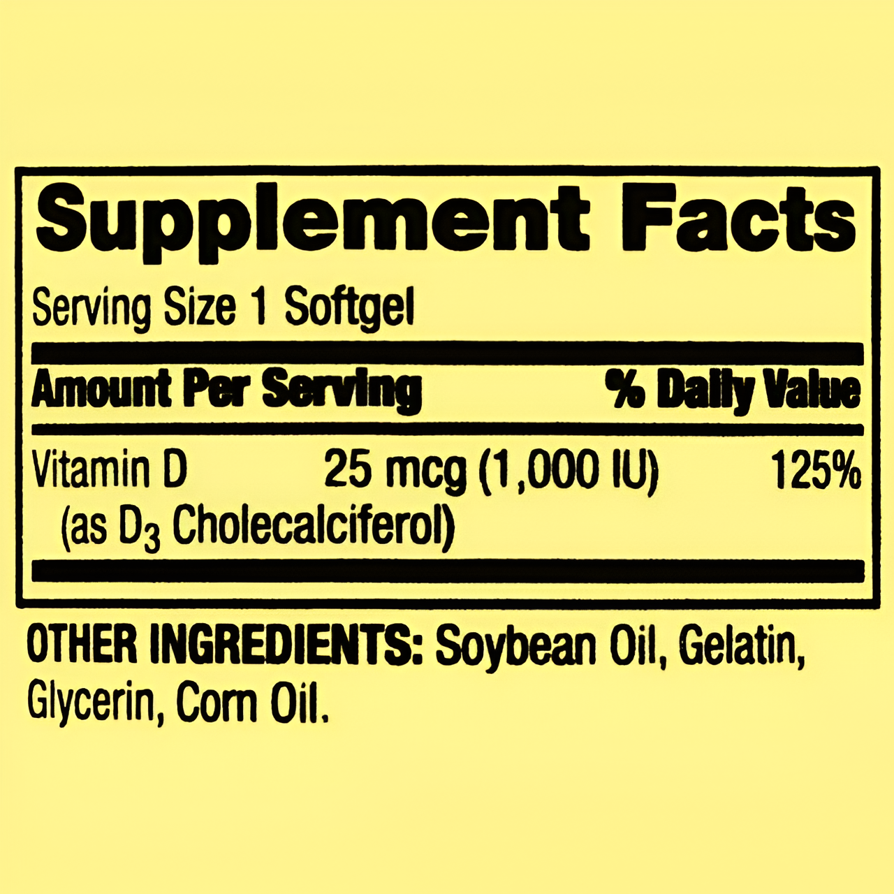 VITAMINA D3 SPRING VALLEY 25 MCG- 1,000 IU - CAPSULAS DE GEL