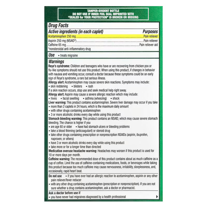 Excedrin Migraña relief, 200 Tabletas