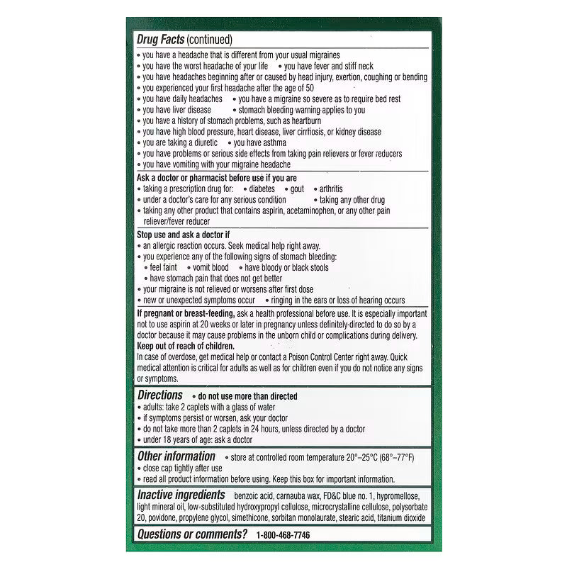 Excedrin Migraña relief, 200 Tabletas