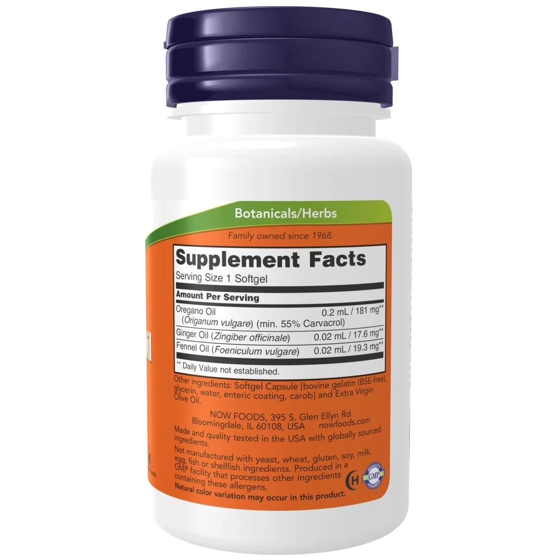NOW Suplementos, Aceite de orégano con jengibre y aceite de hinojo, 90 Capsulas de Gel.
