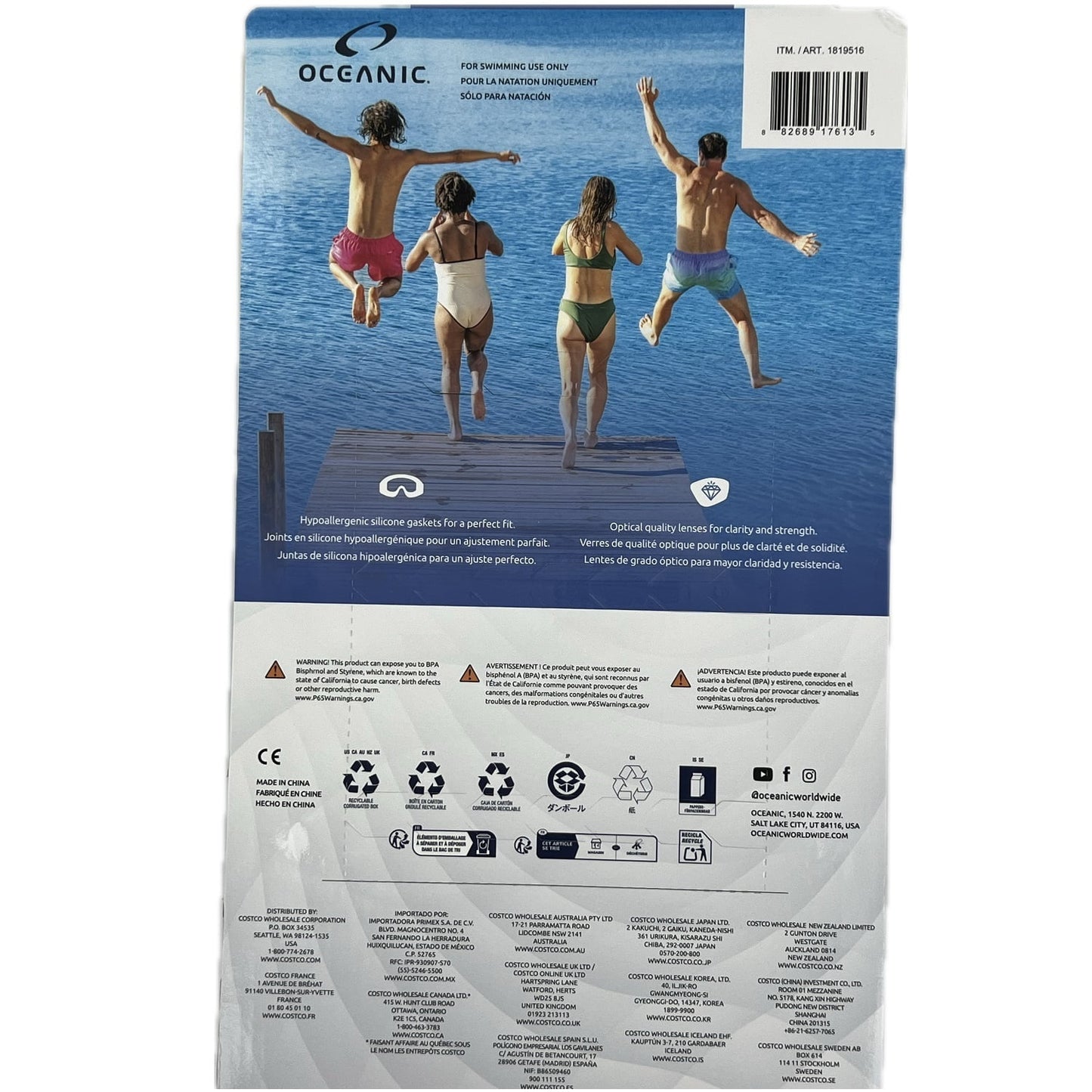 Gafas de natación Oceanic de talla única, paquete de 3 (L/XL)