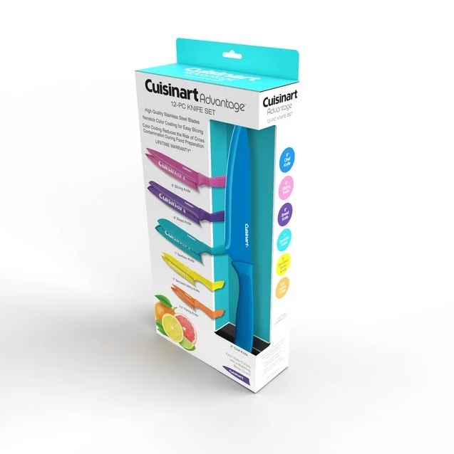 Cuisinart Juego de cuchillos de colores recubiertos de cerámica de 12 piezas con protectores de cuchillas