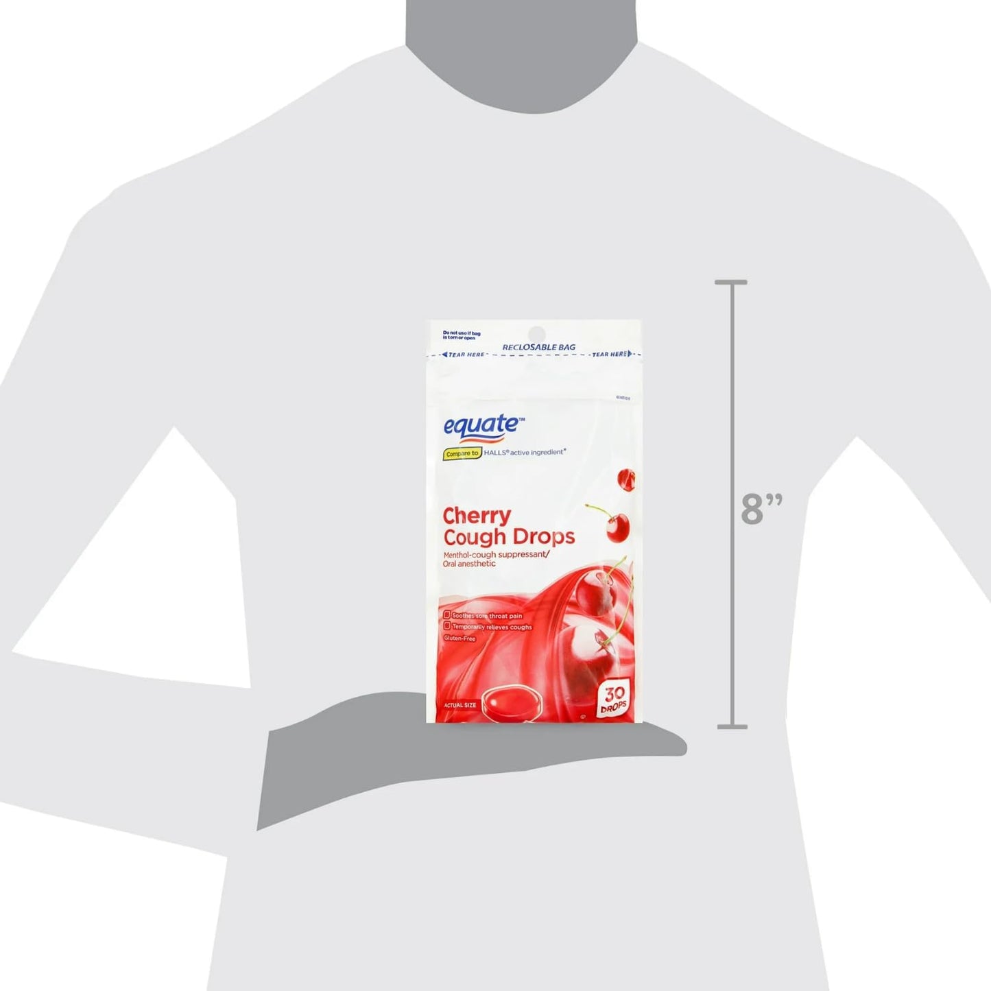 Equate Caramelos para la tos - Cherry Alivio del dolor de garganta y tos con mentol, 5.8 mg, 30 unidades