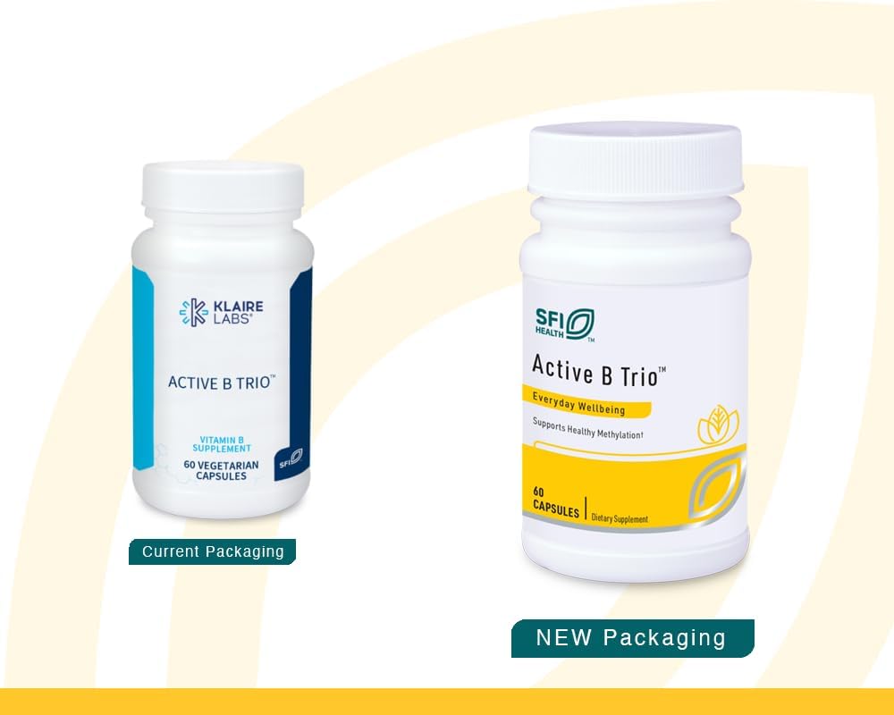 Klaire Labs Active B Trio - Complejo B activo para el estado de ánimo y el apoyo energético, Vitamina B12 (metilcobalamina) con vitamina B6 y folato (metilfolato), 60 cápsulas