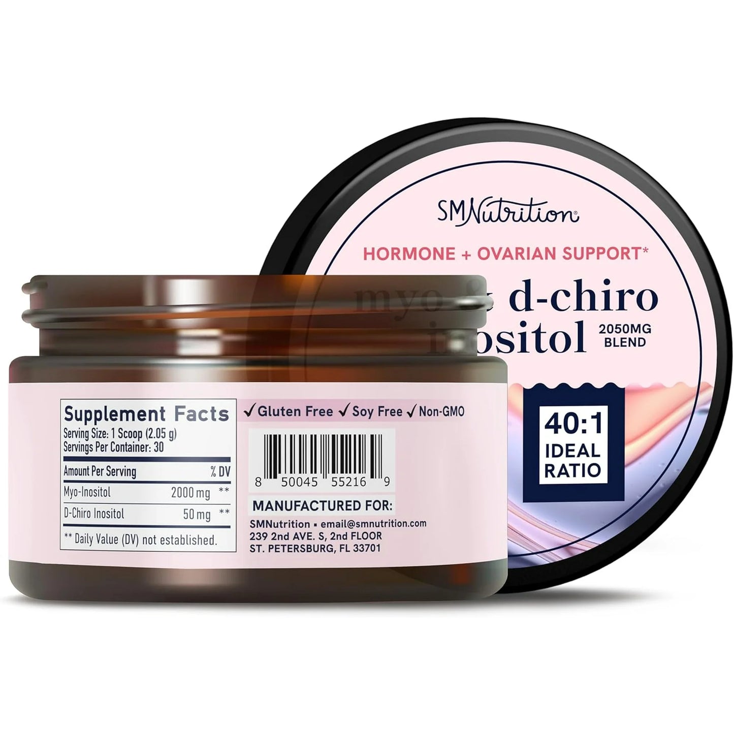 Hormone + Ovarian Support Polvo de Myo y D-chiro inositol para el ciclo menstrual y la salud ovárica | Proporción 40:1 | 64 g, 30 porciones