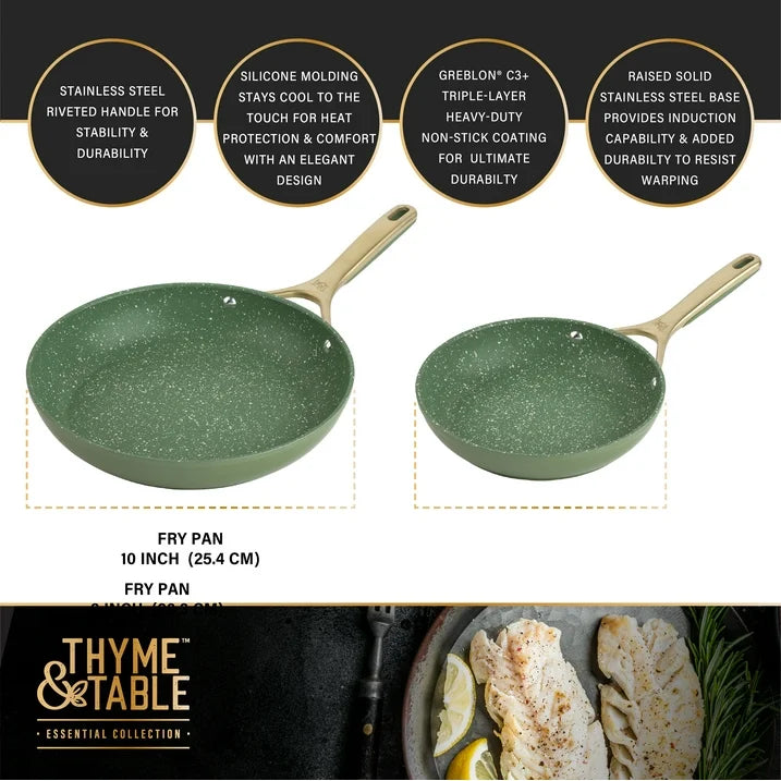 Thyme & Table Supreme Juego de ollas antiadherentes de 12 piezas - color Oliva