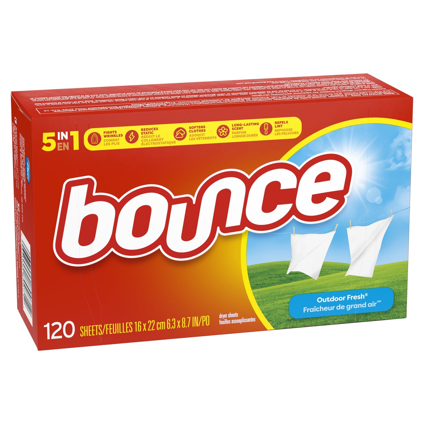 Bounce - Toallitas suavizantes para secadora, aroma a frescura exterior, 120 unidades