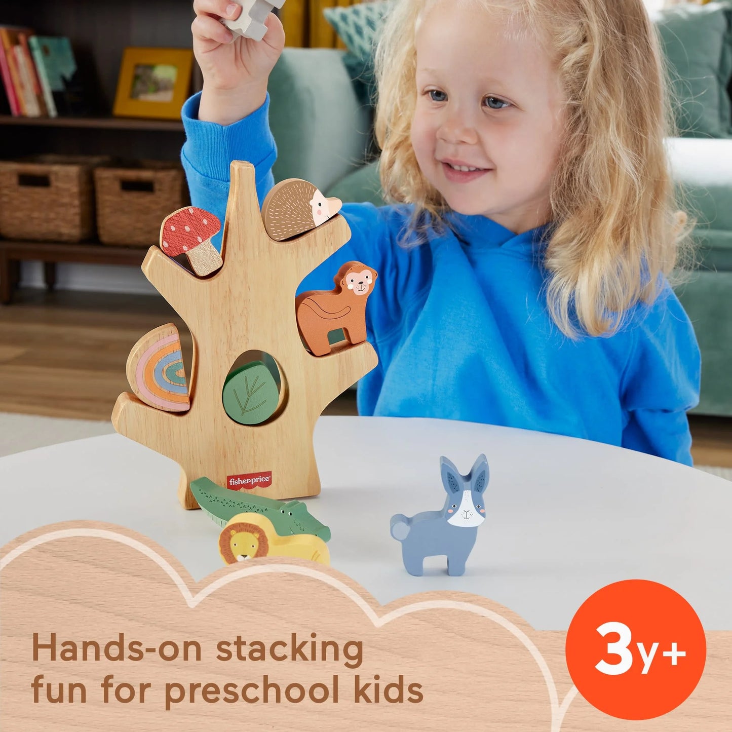 Árbol de equilibrio de madera Fisher-Price, juguete apilable para actividades de desarrollo infantil, 10 piezas
