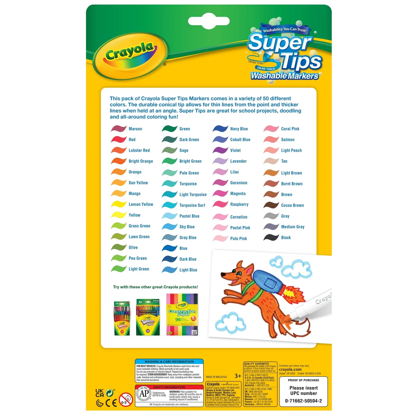Crayola - Plumones Lavables, 50 unidades