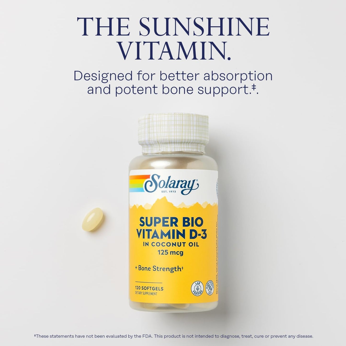 Solaray Super Bio Vitamina D3 en aceite de coco - Vitamina D3 5000 UI - 120 cápsulas blandas