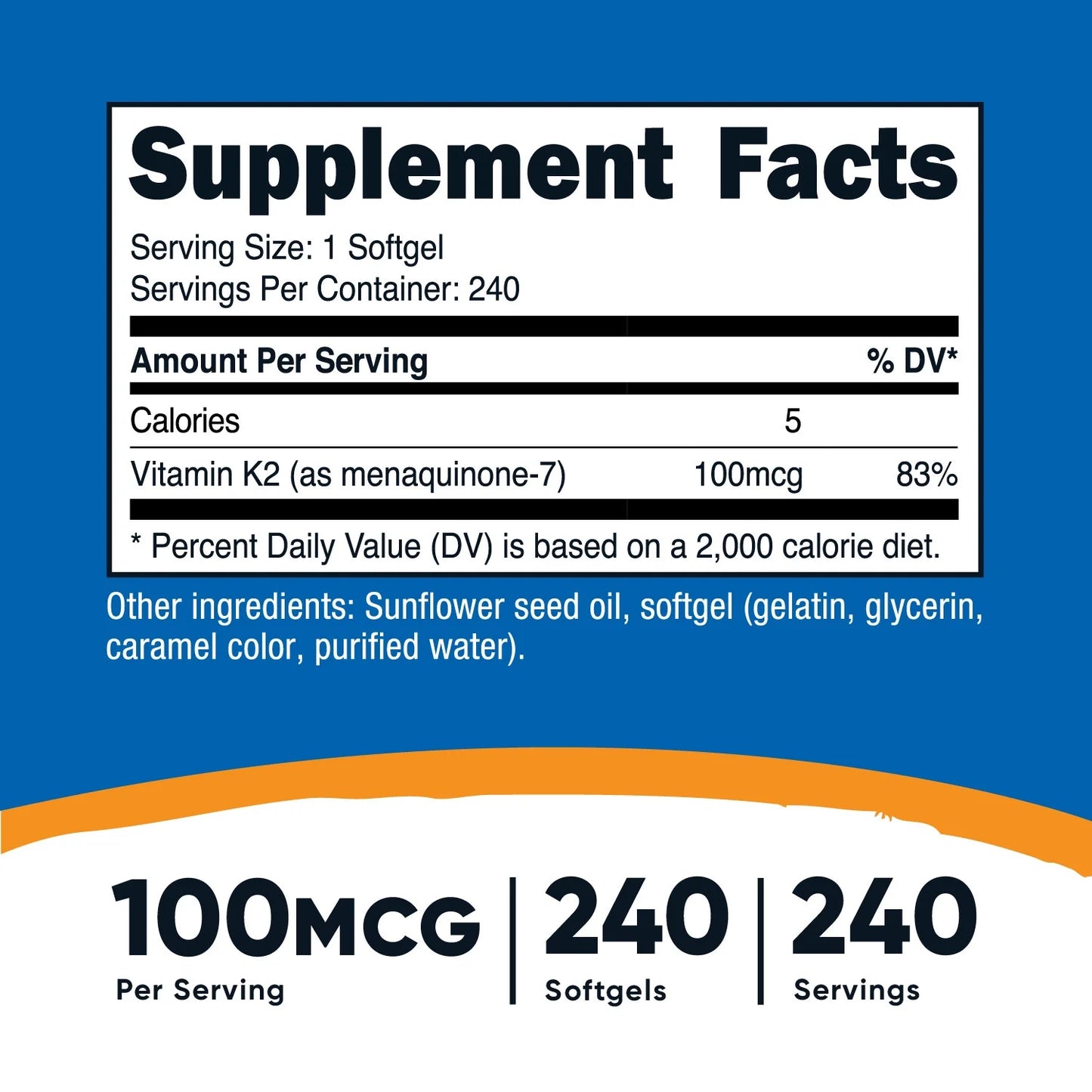 Nutricost Vitamina K2 MK-7 100 mcg, 240 Cápsulas