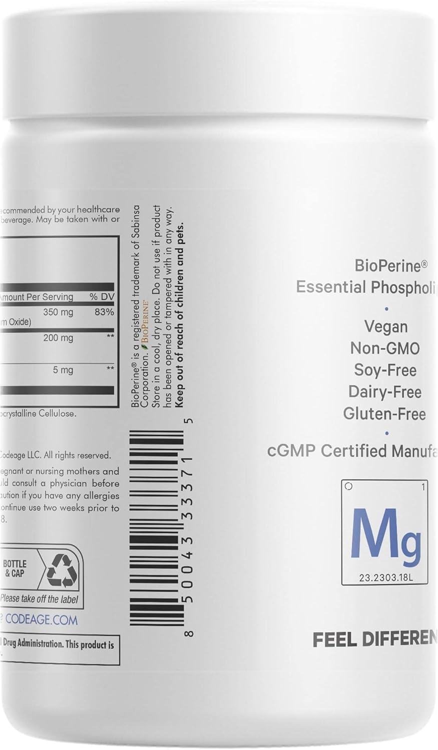 Codeage Suplemento de Glicinato de magnesio Liposomal 120 cápsulas