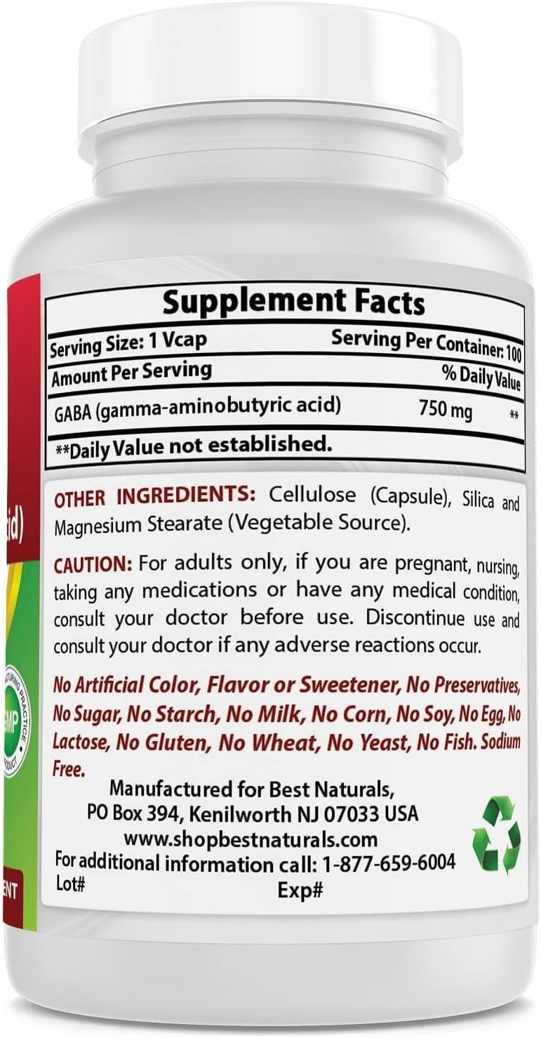 GABA 750mg , 180 capsulas - Best Naturals