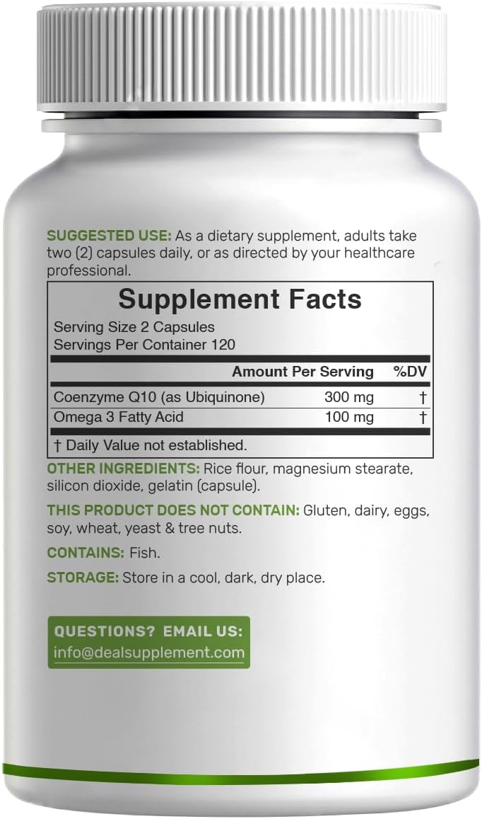 Deal Supplement - Coq10 coenzyme Q10 con Omega 3, 300mg - 240 capsulas