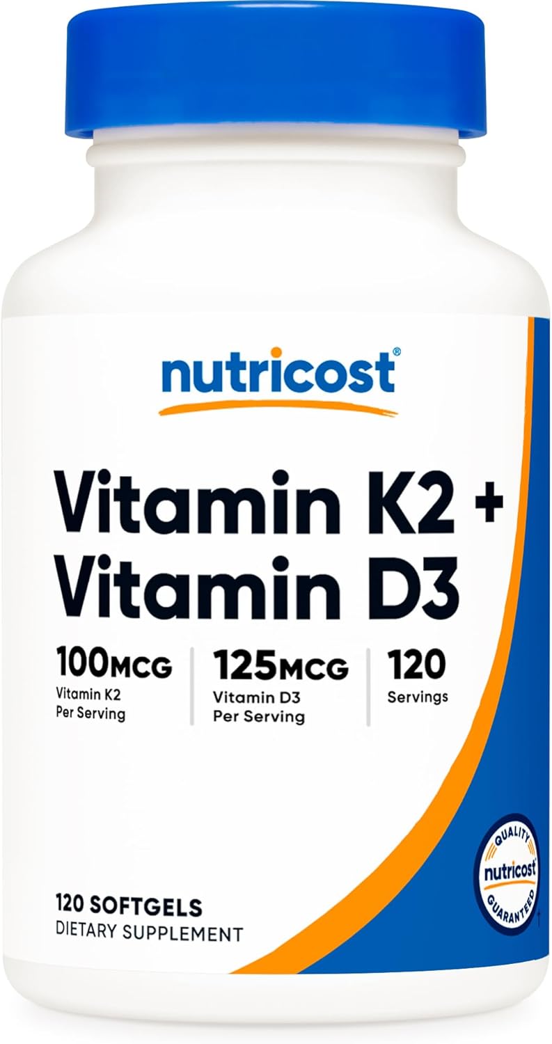 Nutricost Vitamina K2 (MK7) (100 mcg) + Vitamina D3 (5000 UI) 120 Cápsulas