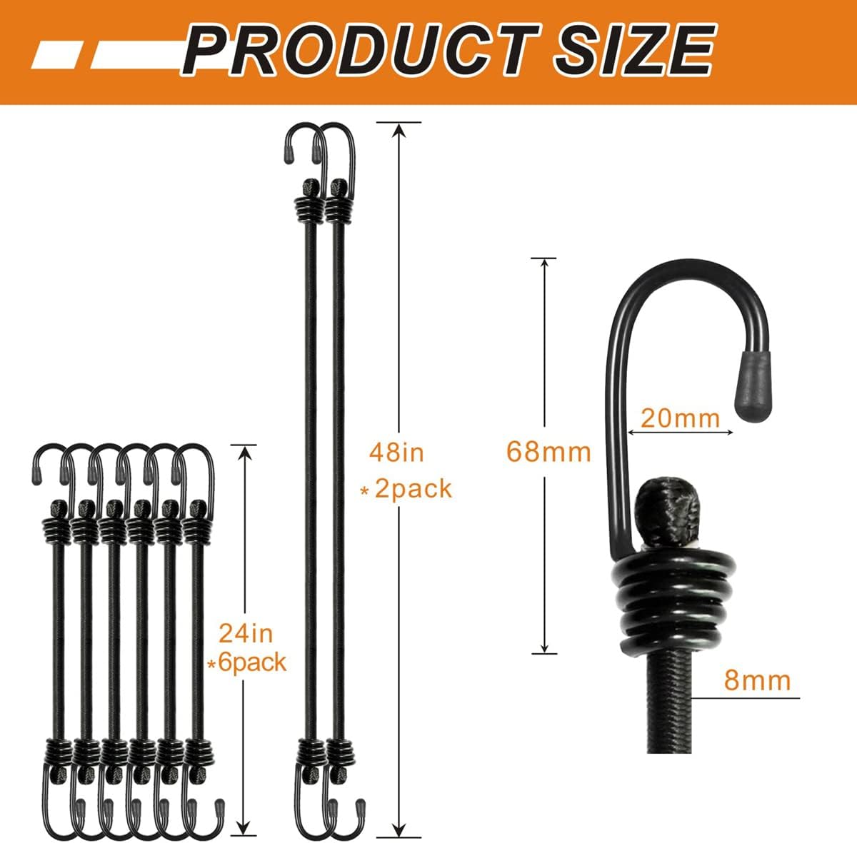 BEXSLE Cuerdas elásticas con ganchos, resistentes para exteriores, de grado industrial para asegurar lonas, equipaje y otros.