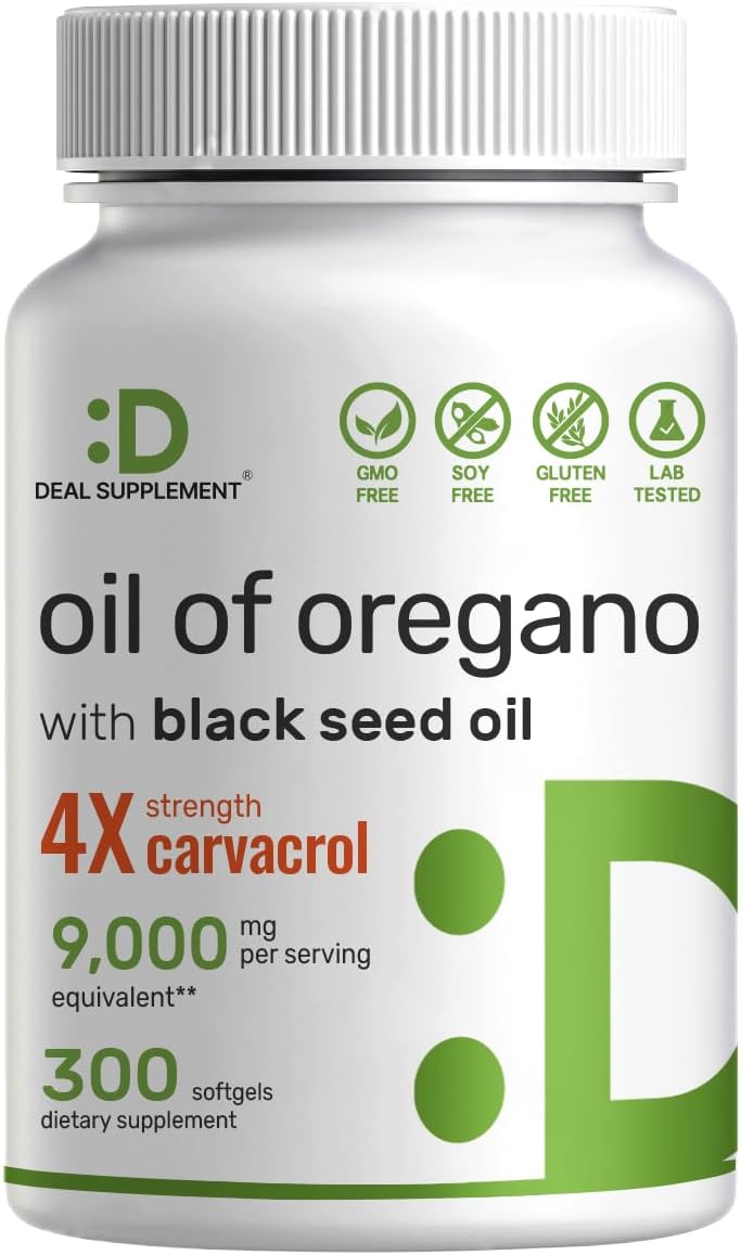 Deal Supplement Aceite de Oregano 9,000mg 4X Carvacrol - 300 Capsulas de Gel.