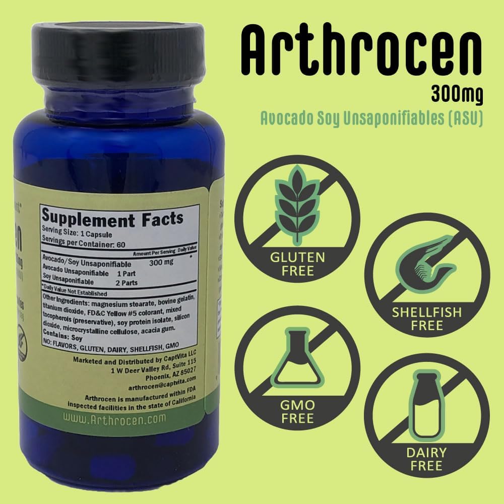 Suplemento para la salud de las articulaciones, 300 mg de soja de aguacate insaponificable, sin OMG, sin lácteos, sin gluten y sin mariscos, suministro para 60 días
