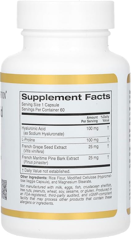 California Gold Nutrition Complejo de ácido hialurónico, 60 cáp