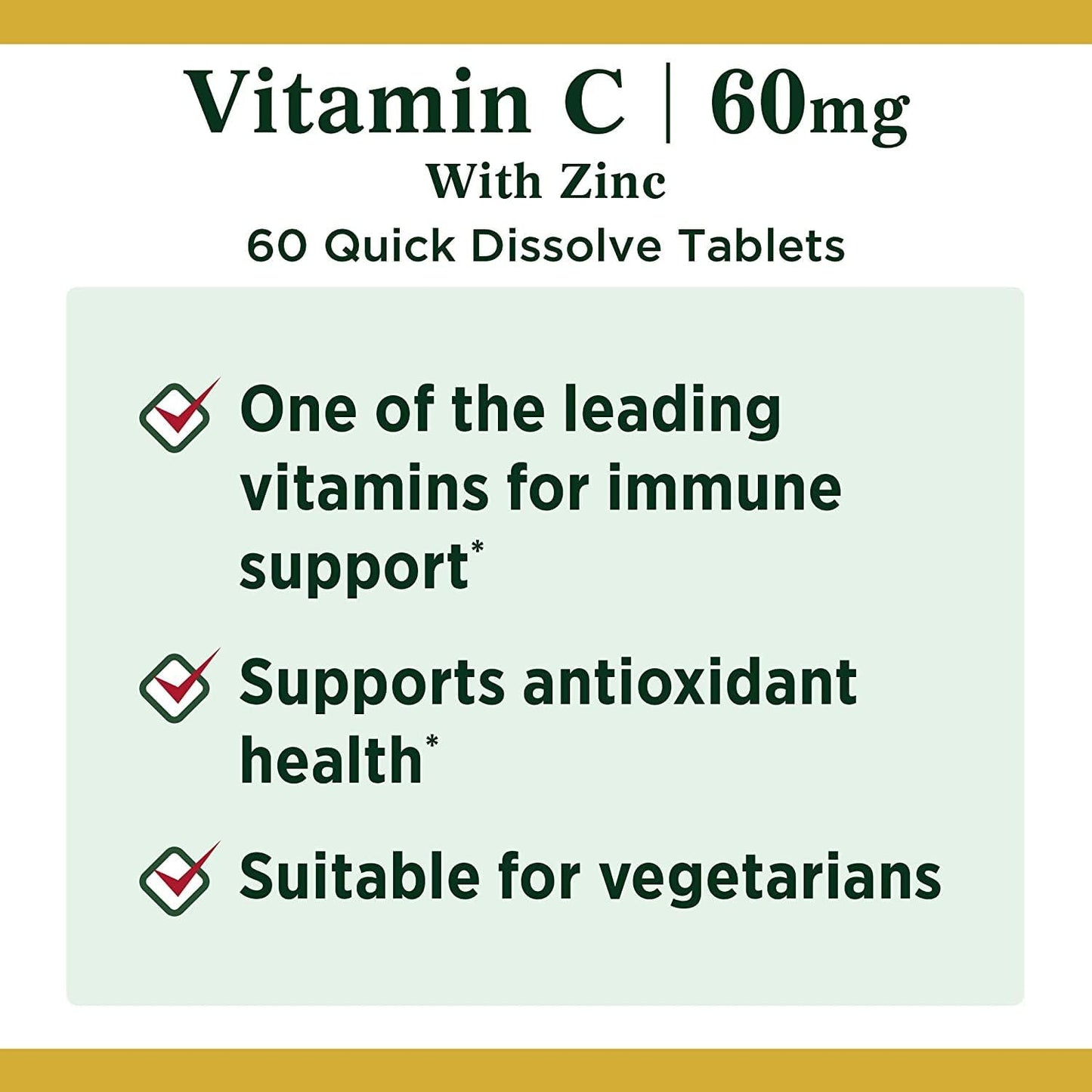 Natures Bounty - Vitamina C(60mg) + Zinc(15mg), 60 comprimidos de disolución rápida*