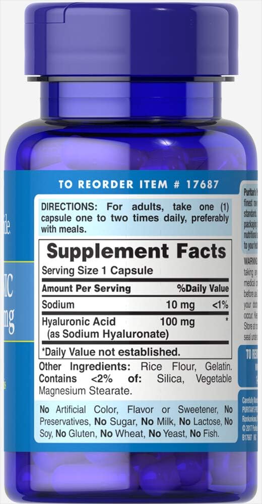 Puritans Pride - Hyaluronic Acid 100mg, 30 cápsulas de liberación rápida
