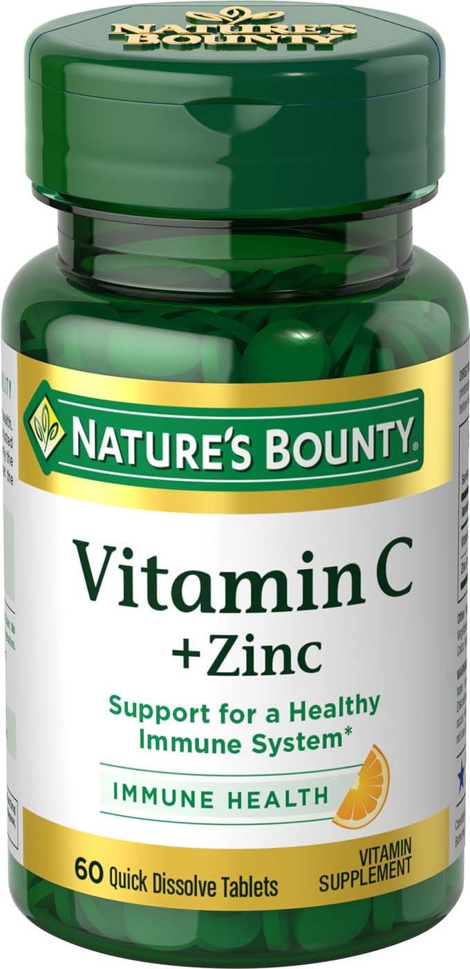 Natures Bounty - Vitamina C(60mg) + Zinc(15mg), 60 comprimidos de disolución rápida*