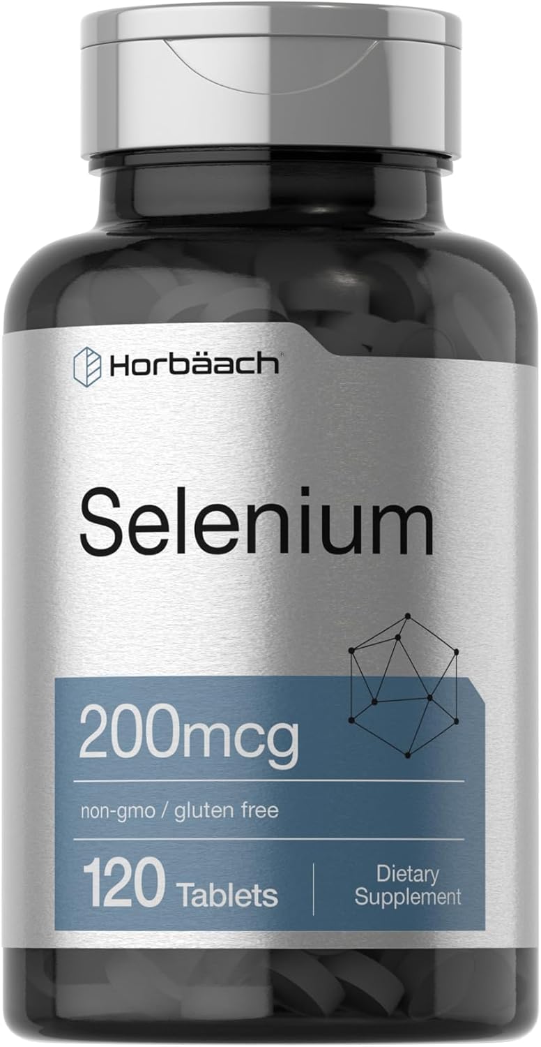 Horbäach Suplemento de selenio de 200 mcg para mujeres y hombres | 120 tabletas | Sin OMG y sin gluten